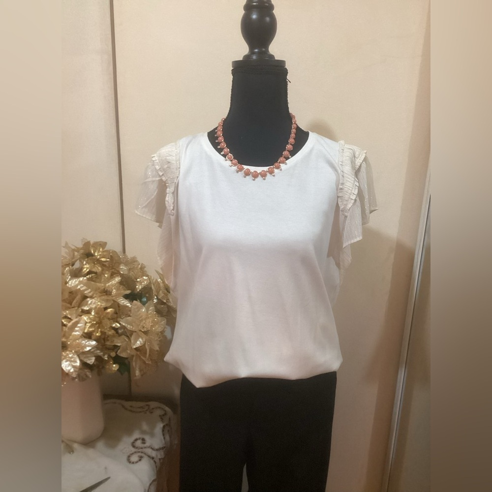 NEW Ann Taylor Cream Colored with Ruffled Sleeve Blouse​